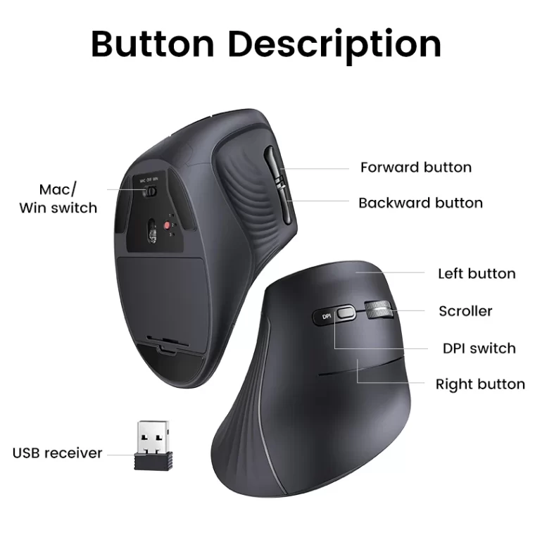 Mouse Vertical Ergonômico UGREEN MU008 Bluetooth 5.0 2.4G - Image 4